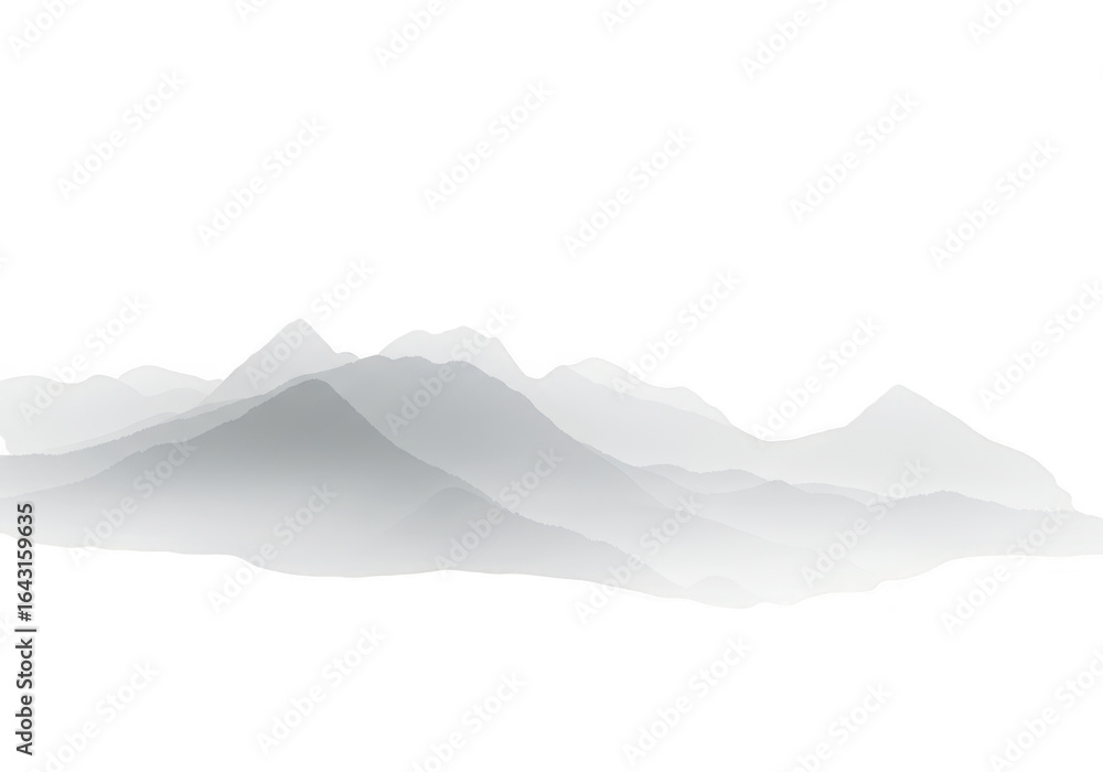 Aufkleber a layered mountain range with soft, hazy peaks and valleys, isolated on a transparent background for
