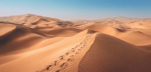 The tranquil beauty of endless sand dunes under a clear sky.