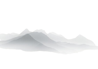 A layered mountain range with soft, hazy peaks and valleys, isolated on a transparent background for design