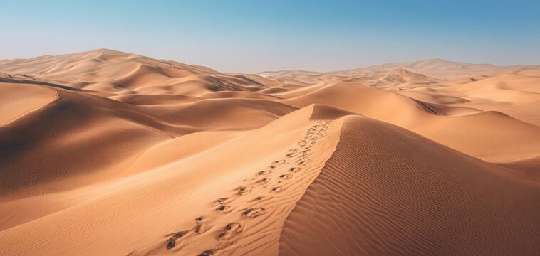 The tranquil beauty of endless sand dunes under a clear sky.