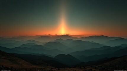 Sunrise over a mountain range, ethereal light