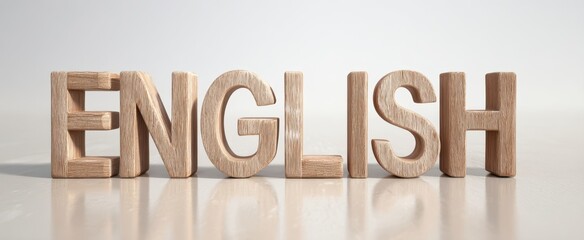 The Wooden Letters Spelling Out English on a Minimalist Background
