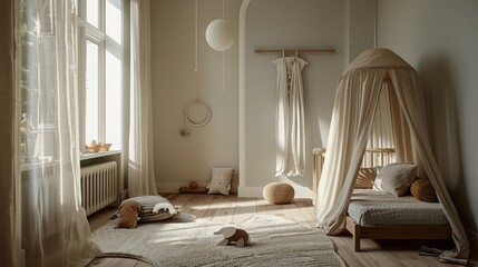 A serene baby nursery with soft, neutral tones