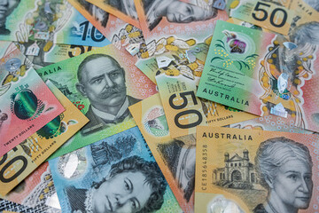 Fototapeta premium Macro Shot of Assorted Australian Banknotes – Wealth Creation and Fiscal Policy