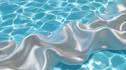 Obraz premium cinematic soft focus for beauty advertisements Satin fabric draped over shimmering water. Soft Fold Silk Texture Cosmetic Background for Perfume
