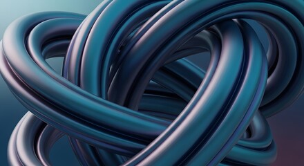 Intertwined metallic teal ribbons form an abstract knot, showcasing smooth curves and iridescent highlights.