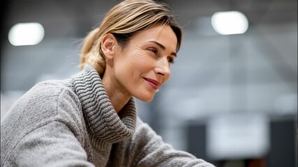 Female supervisor smiling and leaning on a stack of cardboard boxes while working in a distribution warehouse video 4k - Powered by Adobe