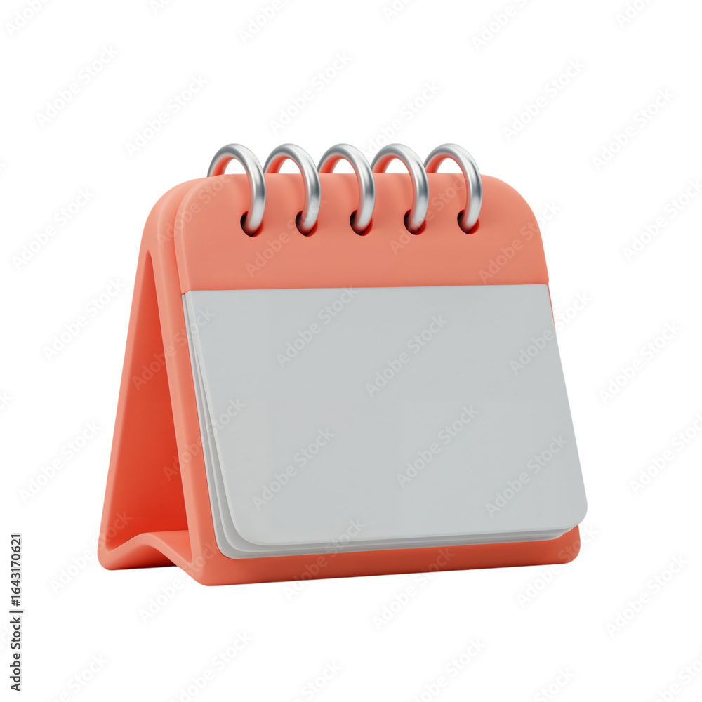 Poster a 3d rendered orange desk calendar with blank white pages and silver spiral binding isolated on tran