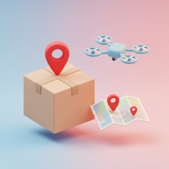 Obraz premium Drone Delivery Service Concept with Package and Map