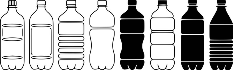 Various plastic bottle outlines and silhouettes container liquid