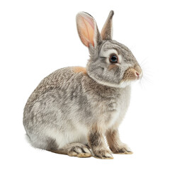Obraz premium Adorable grey rabbit sitting, fluffy fur, cute ears, isolated on transparent background. background removed