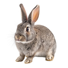 Obraz premium Adorable gray rabbit with long ears, sitting on a transparent background. background removed