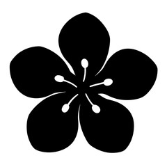 Stylized Black Cherry Blossom Illustration with Five Petals and Pistils