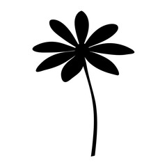 Simple black and white illustration of a flower with long stem
