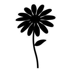 A simple black and white silhouette of a flower with eleven petals