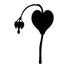 Bleeding heart flower silhouette on a white background with three blossoms