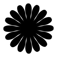 Abstract black flower with rounded petals in radial arrangement on white background