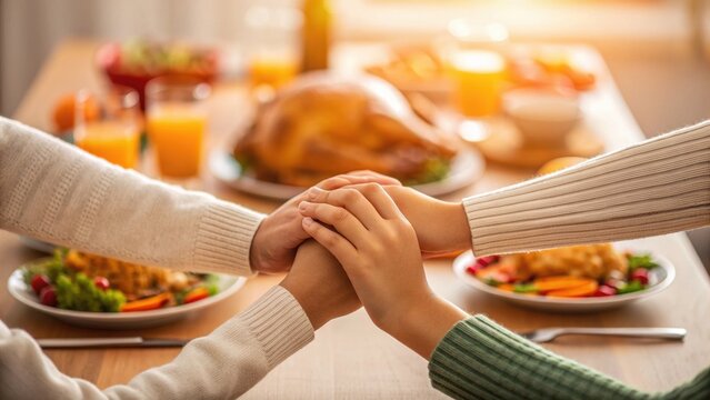 Family celebrates Thanksgiving with a delicious turkey feast and gratitude in a cozy sunlit home