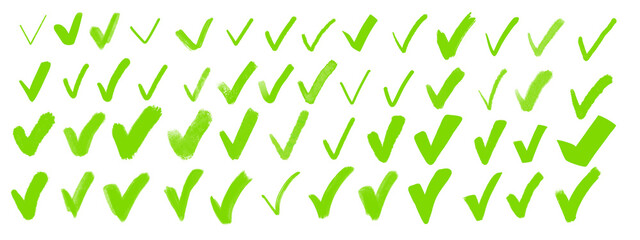 Set of green check marks isolated on transparent background