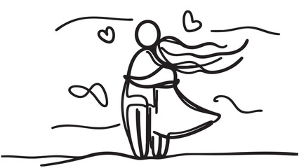 couple love hugging. Abstract cartoon line sketch