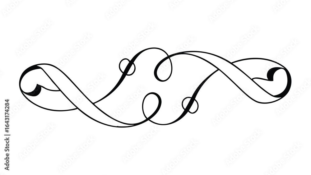 Poster elegant symmetrical flourish design with swirling lines and decorative loops in black and white styl