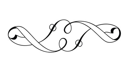 Elegant symmetrical flourish design with swirling lines and decorative loops in black and white style