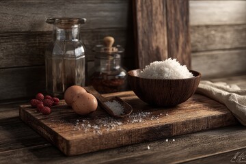Rustic Kitchen Still Life with Rice and Eggs