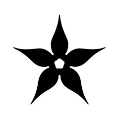 Black stylized flower with five petals, simple floral design element icon