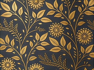 Golden Botanical Floral Pattern - Luxury Seamless Design with Leaves and Flowers
