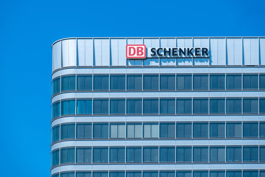 DB Schenker Danish logistics company DSV, German rail operator Deutsche Bahn, multi-storey modern building, international communications in Frankfurt am Main, Germany - August 11, 2025