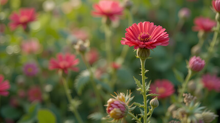 delicate red beautiful and bright flower scabiosa