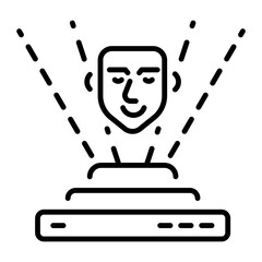 An outline style icon depicting holographic face