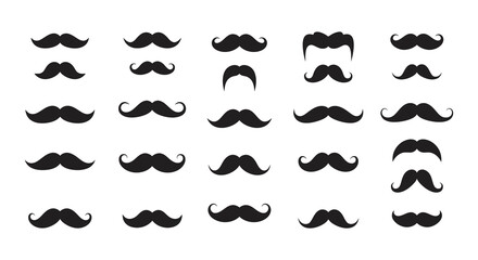 Collection of Various Black Mustache Silhouettes on a White Background for Design