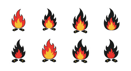 Collection of Bonfire Icons with Varying Flame Colors on a White Background