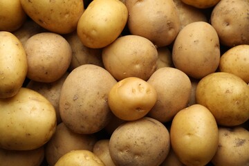 Fresh raw potatoes as background, closeup view