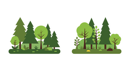 Flat style forest illustrations green trees nature