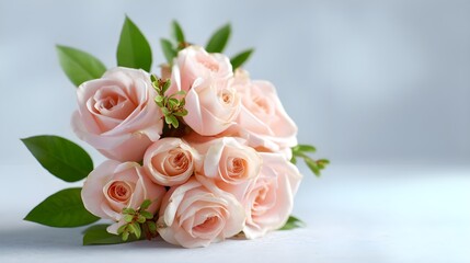 Elegant Pink Rose Bouquet with Green Leaves