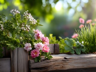 Fototapeta premium Colorful Flowers on Vintage Wooden Fence