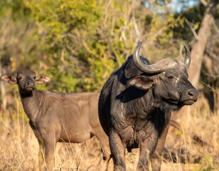 Obraz premium Two African buffaloes in savanna