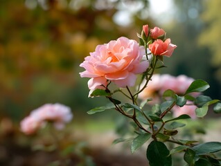 Blooming Pink Rose in Garden