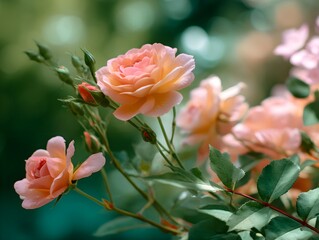 "Vibrant Pink Roses in Lush Garden"