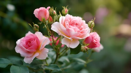 "Elegant Pink and White Roses in Vintage Garden Setting"