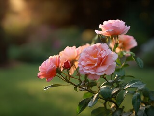 "Beautiful Pink Roses in a Vintage Garden Setting"