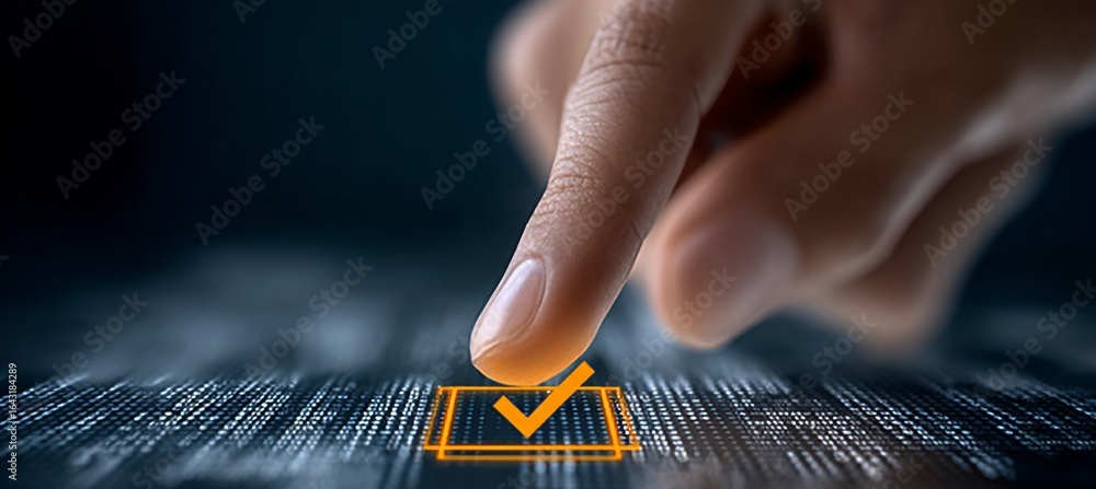 Poster digital checkmark symbol on a futuristic background representing technology and innovation concepts