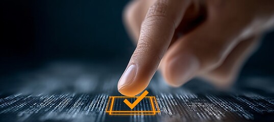 Digital Checkmark Symbol on a Futuristic Background Representing Technology and Innovation Concepts