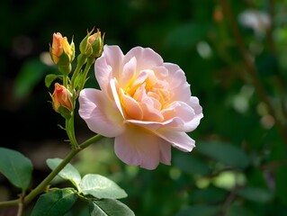 Obraz premium Beautiful Blooming Pink Rose in Vintage Garden