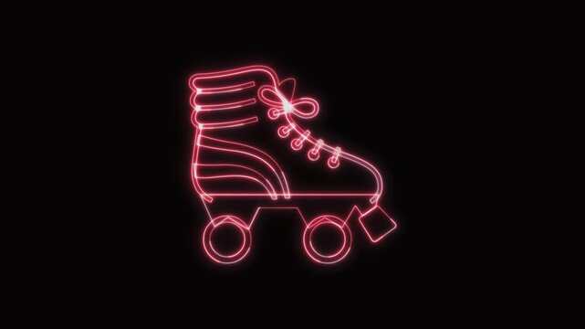 Roller Skate Icon Neon Seamless Loop 4K Black Background Animated Promotional Typography for Video Editing - Powered by Adobe