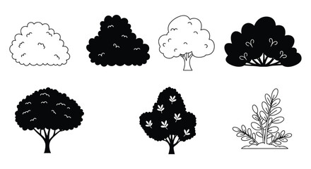 Six Simple Black and White Tree Illustrations