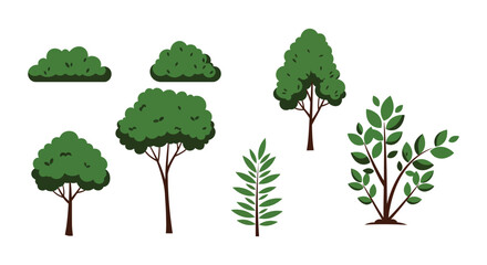 Fototapeta premium Collection of Flat Vector Trees and Bushes