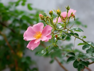 "Pastel Pink Flower in Lush Green Garden"